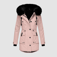 Damen Stilvolle Parka mit Schwarzem Kunstfellbesatz – Rosa