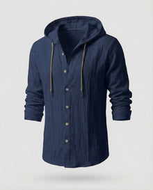 Herren Kapuzenhemd Leinen – Marineblau
