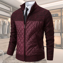 Moderner gesteppter Herren-Strickpullover mit Rautenmuster – Burgunder