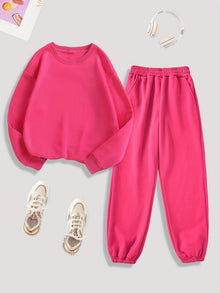 Kuschelig-warmes Damen-Loungewear-Set mit Plüschfutter für Herbst und Winter – Rosarot