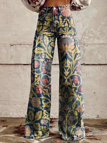 Bequeme Damen Palazzo-Hose mit floralem Muster – Dunkelblau