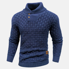 Pullover Herren Strick Mit Knopfkragen | Struktur Design – Blau