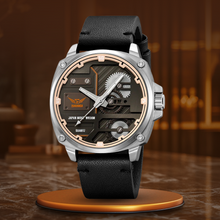 van Baerle® - Quarz Leder Herrenarmbanduhr – Schwarz Silber Roségold