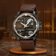 van Baerle® - Quarz Leder Herrenarmbanduhr – Dunkelbraun Schwarz