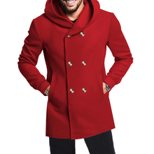 Herren Wollmantel Mit Kapuze - Doppelreihig Warm & Elegant – Rot
