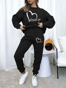 Bequemer Damen-Pullover mit Rundhals und Jogginghosenkleid | Warmes Set für Herbst und Winter – Schwarz