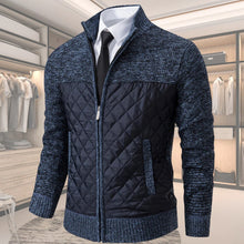 Moderner gesteppter Herren-Strickpullover mit Rautenmuster – Marineblau