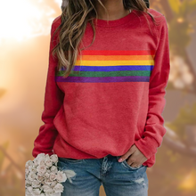 Damen Pullover mit Regenbogen-Print – Bequemer und stylischer Sweater im Retro-Look – Rot
