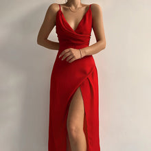 Baumwoll-Satin-Midikleid mit hohem Schlitz für Damen – elegant und stilvoll – Rot