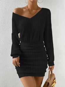 Geripptes Strick-Minikleid – Black