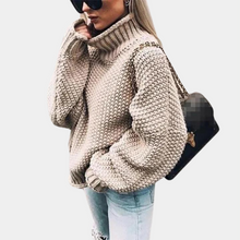 Anna | Damen Oversize-Rollkragenpullover Aus Grobem Strick – Khaki