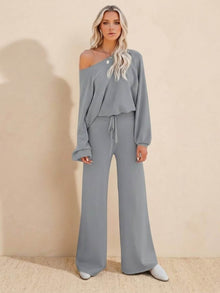 Leilani | Weites Bein Rundhals Lounge Zweiteiliges Set – Grau