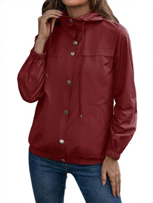 Damen Kapuze Wasserdichter Trenchcoat | Langarm – Burgund