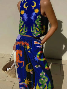 Chic - Zweiteiliges Set mit abstraktem Grafikdruck – Blau