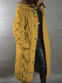 Gemütliche Strickjacke mit Kapuze für Damen – Gelb