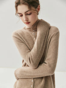Areum - Langärmelige Kaschmir Strickjacke Mit Knopfleiste – Khaki
