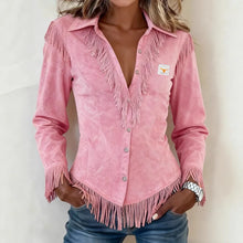 Solène │ Wildleder Bluse mit Knöpfen und Fransen-Details – Rosa