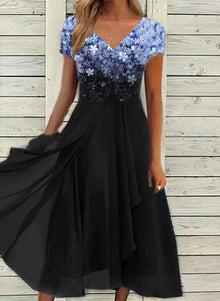 Elegantes Chiffon Abendkleid für Damen – Blau Schwarz