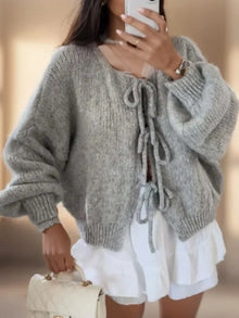 Doris | Damen Warme Strickjacke mit langen Ärmeln – Grau