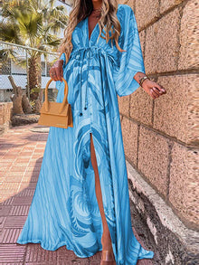 Kiana - Elegnat bedrucktes Beach Cover Up Kleid – Blau