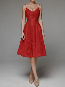 Cocktailkleid mit Glitzerdetails | Spaghettiträger | Femininer A-Linien-Schnitt – Rot
