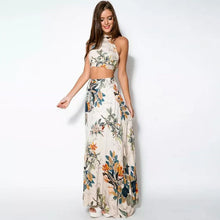 Zweiteiler mit Neckholder-Top | Fließender Maxirock | Sommerlicher Print – Weiß