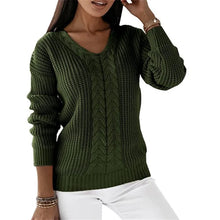 Strickpullover mit Zopfmuster | V-Ausschnitt | Bequeme Passform – Dunkelgrün