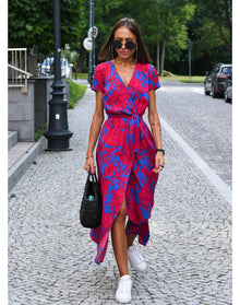 Leanne - Elegantes Kleid mit Bauchbedeckung – Rot Blau (Fast ausverkauft)