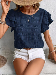 Liriane | Verspielte Rüschenbluse – Marineblau