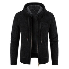 Gefütterte Herren Strickjacke Mit Kapuze | Winterjacke Mit Reißverschluss – Schwarz