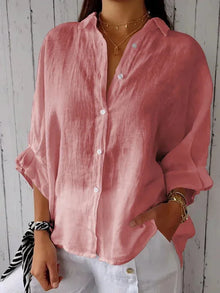 Damen Sommer Button Down Hemd | Langarm – Rosa