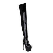 Damen Overknee Stiefel | Hoher Stiletto-Plateau – Glänzendschwarz