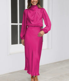 Audra - Elegantes langärmeliges Kleid – Dunkelrosa
