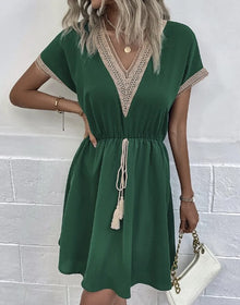 Eleni | V-Ausschnitt Drapiert Boho-Kleid – Grün