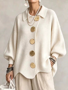 Shiryl – Langärmelige Strickjacke mit Kragen Und Knopfleiste – Weiß