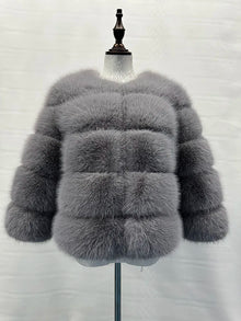 Stilvolle Kunstpelz-Jacke – Hellgrau