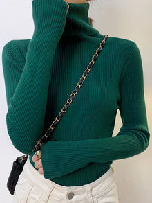 Gerippter Rollkragenpullover | Figurbetonter Schnitt | Zeitlose Eleganz – Dunkelgrün