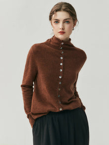 Areum - Langärmelige Kaschmir Strickjacke Mit Knopfleiste – Dunkelbraun