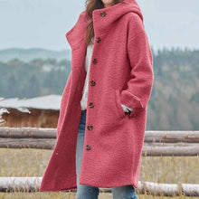 Damen Wollmantel mit Knöpfen – Langer, lässiger Mantel in Blau oder Grün für kalte Tage – Rosa