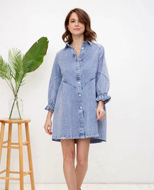 Josefina® | Langes Jeanskleid mit langen Ärmeln, Rosa – Blau