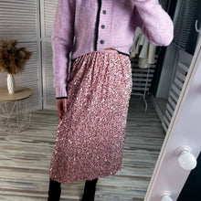 Damen Eleganter Midi-Rock mit Glitzerpailletten – Rosa