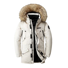 Julio - Halblange Winterjacke mit Kapuze – Weiß
