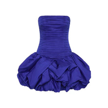 Schulterfreies Mini Kleid mit Ballonrock und floralem Muster für Damen – Dunkelblau