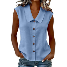 Celinea™ Baumwoll-Leinen-Bluse Mit Elegantem Kragen Und Vorderen Knöpfen – Blau