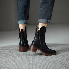 Elegante Damenstiefel mit Blockabsatz und Reißverschluss-Akzent – Schwarz