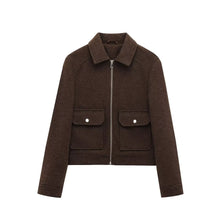 Kerstin | Damen Freizeit-Jacke mit Reißverschluss und Woll-Mix – Braun