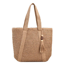 Boho Strandtasche Damen – Handgewebter Shopper mit Quaste & Reißverschluss – Khaki