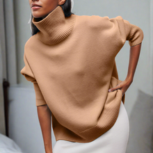 Damen Rollkragenpullover – Eleganter Oversized Strickpullover in Hellblau – Weicher Grobstrick mit Modernem Design – Beige