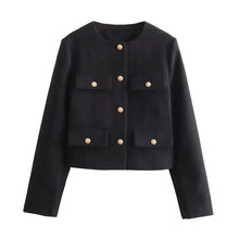 Kastenjacke | Goldene Knöpfe & Taschen-Details | Klassische Eleganz – Schwarz