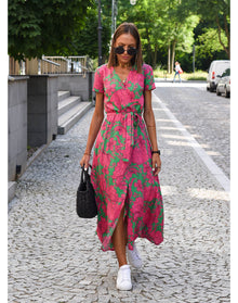 Leanne - Elegantes Kleid mit Bauchbedeckung – Pink Grün